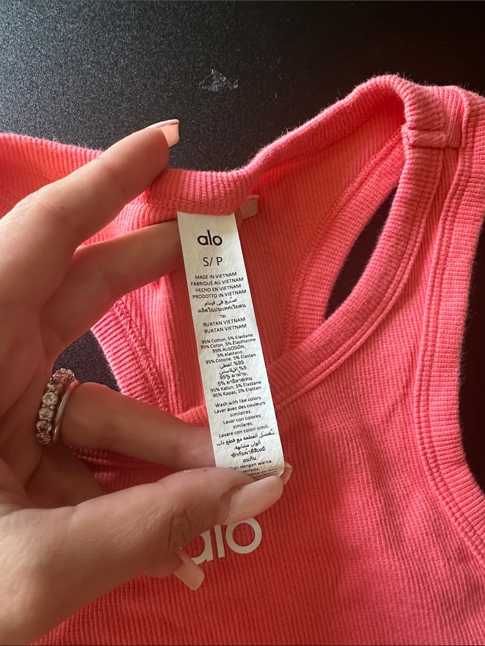 ALO Yoga Coral Pink Ribbed Racerback Crop Tank - Picture 2 of 5